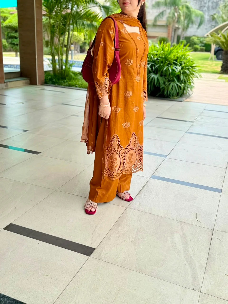 Rust Brown Embroidered Lawn 2-Piece Suit